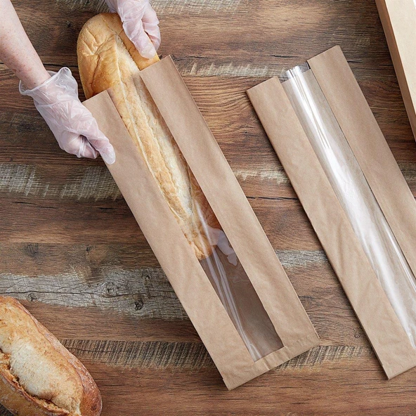 Pencereli Şemua Çizgili Baget Ekmek Fırın Kese Kağıdı - Orta boy -15x33 Cm. -2.5 Kg - Ort. 400 Ad - 4