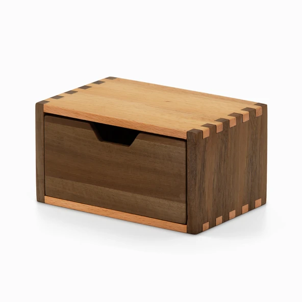Woodsaka Desna Tek Çekmeceli Mini Dolap & Masaüstü Kırtasiye Organizer - Ceviz ve Gürgen - 6