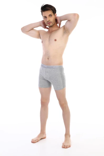 Erkek Elastanlı Biyeli Gri Melanj Boxer Şort 880 - Resim 3