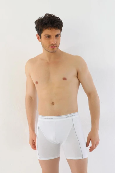 Erkek Elastanlı Biyeli Beyaz Uzun Boxer 855 - Resim 4
