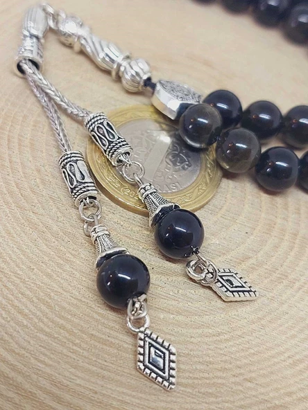 Golden & Siyah Obsidyen Taşı 33lük Tesbih 8mm (1250) - Resim 3