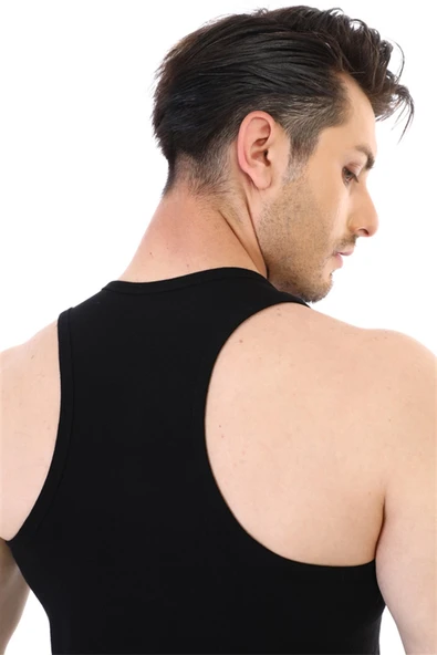 Erkek Elastanlı Spor Siyah Atlet 916 - Resim 4