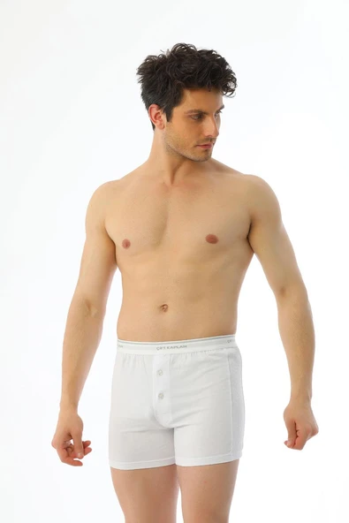 Erkek Elastanlı Biyeli Beyaz Boxer Şort 880 - Resim 2