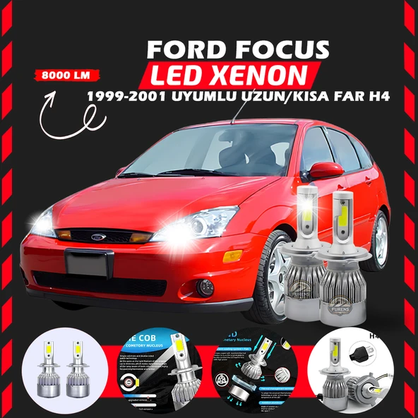 Ford Focus 1 1999-2001 Uzun-Kısa Uyumlu Şimşek Etkili Led Xenon Performance Series H4 ürün görseli