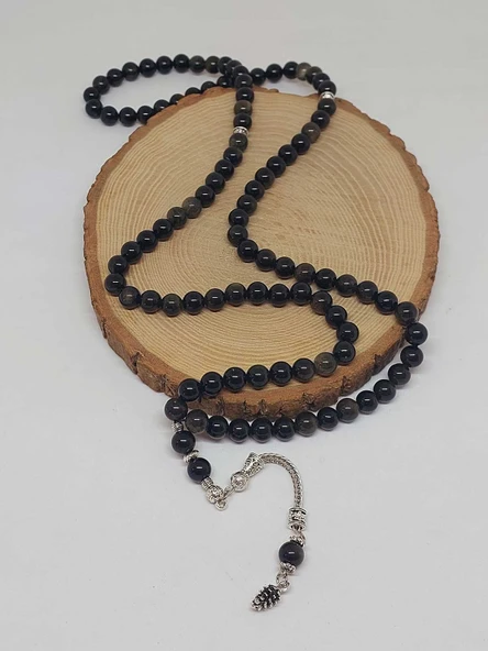 Golden & Siyah Obsidyen Taşı 99luk Tesbih 8mm (1250) - 4