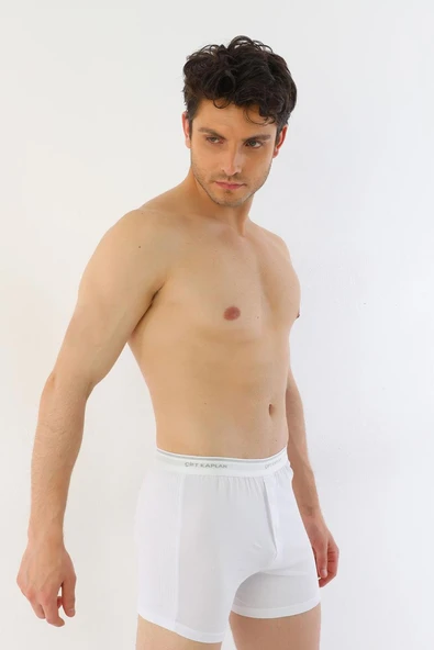 Erkek Elastanlı Biyeli Beyaz Boxer Şort 880 - Resim 5