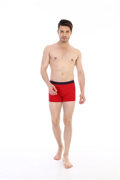 Erkek Elastanlı Cepli Kırmızı Boxer 888 - Resim 2