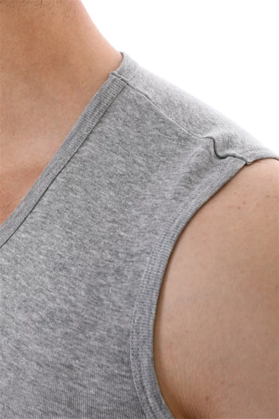 Erkek Ribana V Yaka Kolsuz Gri Atlet 921 - Resim 7