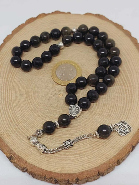 Golden & Siyah Obsidyen Taşı 33lük Tesbih 10mm (36015) - Resim 6