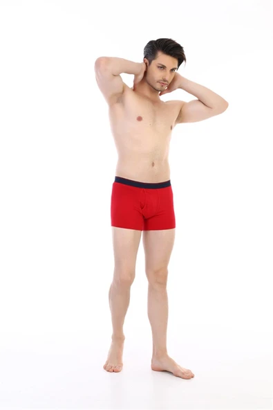 Erkek Elastanlı Cepli Kırmızı Boxer 888 - Resim 4