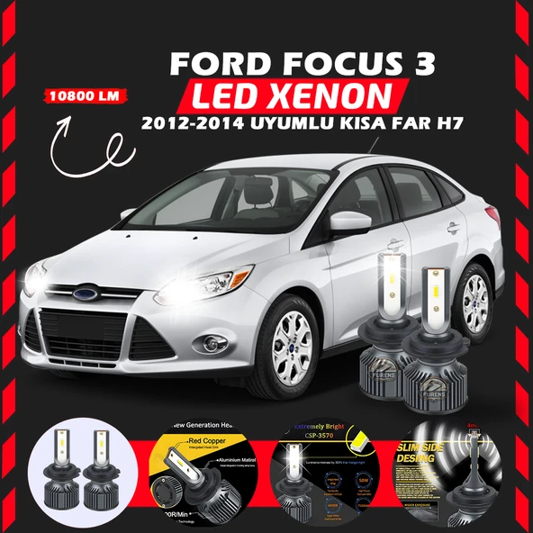 Ford Focus 3 2012-2014 Kısa Far Uyumlu Şimşek Etkili Led Xenon Premium Series H7 ürün görseli