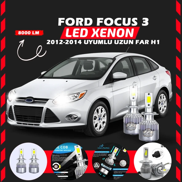 Ford Focus 3 2012-2014 Uzun Far Uyumlu Şimşek Etkili Led Xenon Performance Series H1 ürün görseli