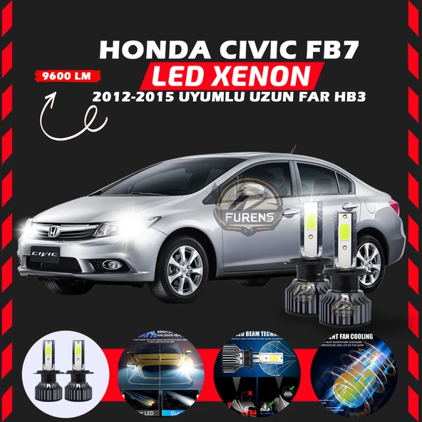 Honda Civic FB7 2012-2015 Uzun Far Uyumlu Şimşek Etkili Led Xenon Pro Series HB3 ürün görseli 1