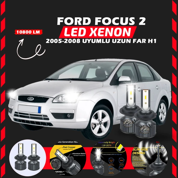 Ford Focus 2 2005-2008 Uzun Far Uyumlu Şimşek Etkili Led Xenon Premium Series H1