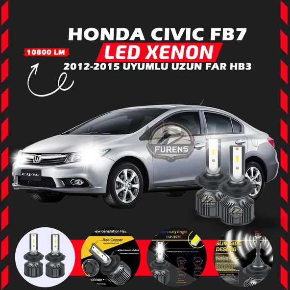 Honda Civic FB7 2012-2015 Uzun Far Uyumlu Şimşek Etkili Led Xenon Premium Series HB3 ürün görseli 1