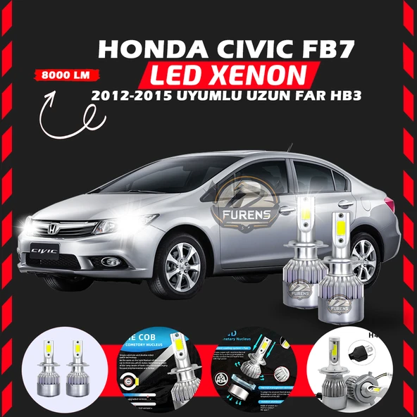 Honda Civic FB7 2012-2015 Uzun Far Uyumlu Şimşek Etkili Led Xenon Performance Series HB3
