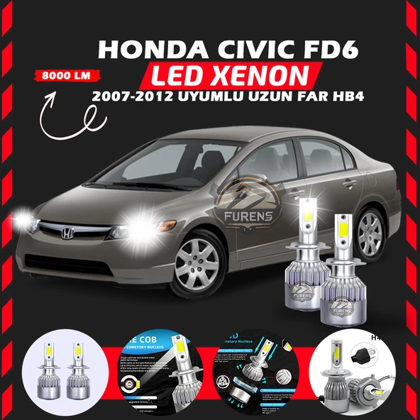 Honda Civic FD6 2007-2012 Uzun Far Uyumlu Şimşek Etkili Led Xenon Performance Series HB4
