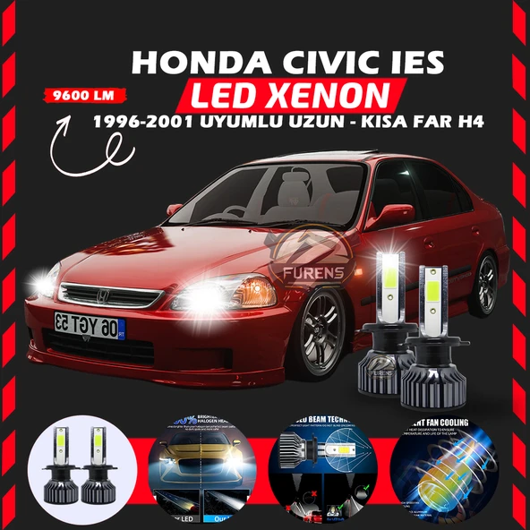 Honda Civic İES 1996-2001 Uzun-Kısa Far Uyumlu Şimşek Etkili Led Xenon Pro Series H4