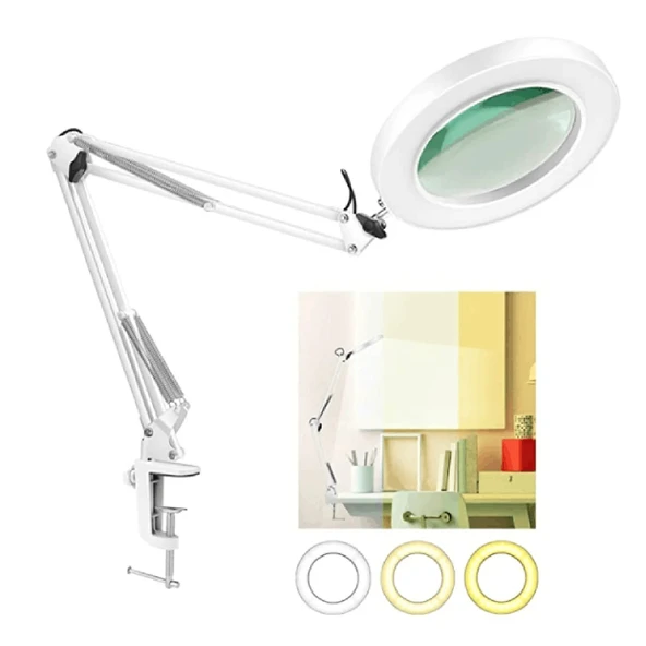 Monozone 8X Büyüteç LED Işık Kısılabilir 3Renk Aydınlatmalı Katlanabilir Dönebilen Masa Lambası Profesyonel Okuma Lambası USB - 2