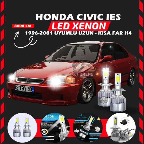 Honda Civic İES 1996-2001 Uzun-Kısa Far Uyumlu Şimşek Etkili Led Xenon Performance Series H4 ürün görseli 1