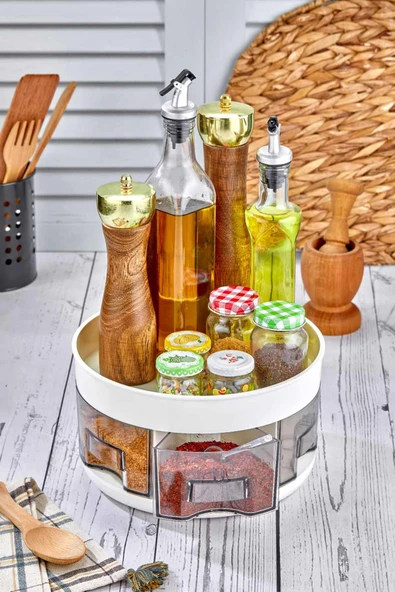 360° Dönebilen 2 Katlı Çekmeceli Mutfak Baharatlık Organizeri Ve Düzenleyicisi Büyük Boy - 2