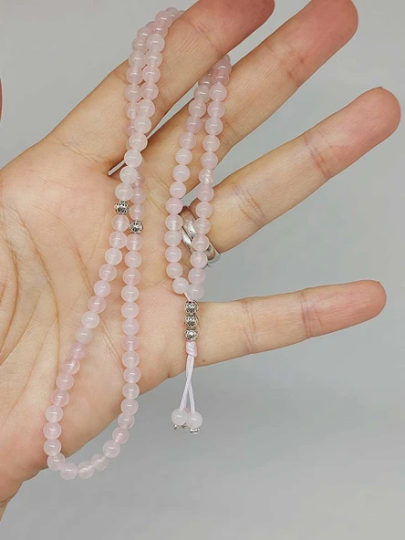 Pembe Kuvars Taşı 99luk Tesbih 4mm (8912) - Resim 5