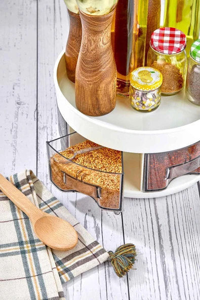 360° Dönebilen 2 Katlı Çekmeceli Mutfak Baharatlık Organizeri Ve Düzenleyicisi Büyük Boy - 3