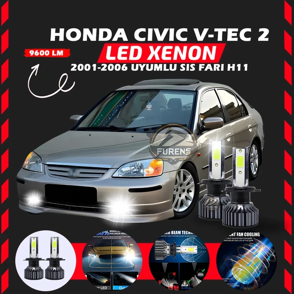 Honda Civic V-TEC 2 2001-2006 Sis Farı Uyumlu Şimşek Etkili Led Xenon Pro Series H11 ürün görseli 1