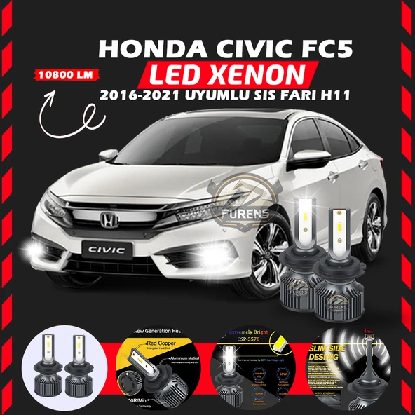 Honda Civic FC5 2016-2021 Sis Farı Uyumlu Şimşek Etkili Led Xenon Premium Series H11 ürün görseli 1