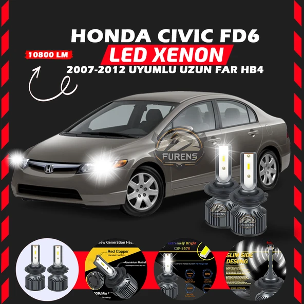 Honda Civic FD6 2007-2012 Uzun Far Uyumlu Şimşek Etkili Led Xenon Premium Series HB4