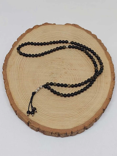 Golden & Siyah Obsidyen Taşı 99luk Tesbih 4mm (24290) - Resim 4