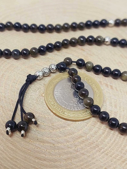 Golden & Siyah Obsidyen Taşı 99luk Tesbih 4mm (24290) - Resim 3