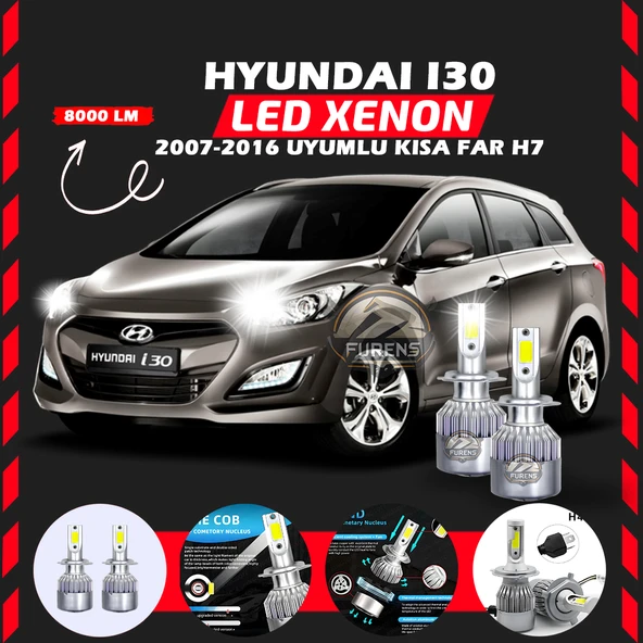 Hyundai İ30 2007-2016 Kısa Far Uyumlu Şimşek Etkili Led Xenon Performance Series H7