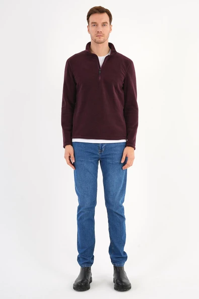 Bordo Polar Sweatshirt Erkek Dik Yaka - 2
