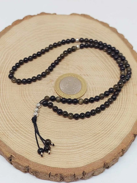 Golden & Siyah Obsidyen Taşı 99luk Tesbih 4mm (24290) - Resim 6
