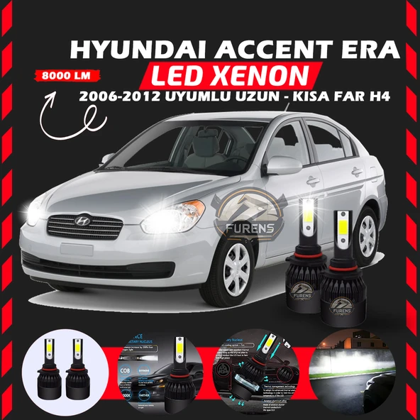 Hyundai Accent Era 2006-2012 Uzun-Kısa Far Uyumlu Şimşek Etkili Led Xenon Light Series H4