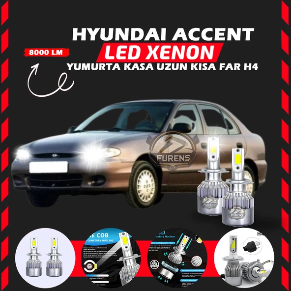 Hyundai Accent Yumurta Kasa Uyumlu Şimşek Etkili Led Xenon Performance Series H4