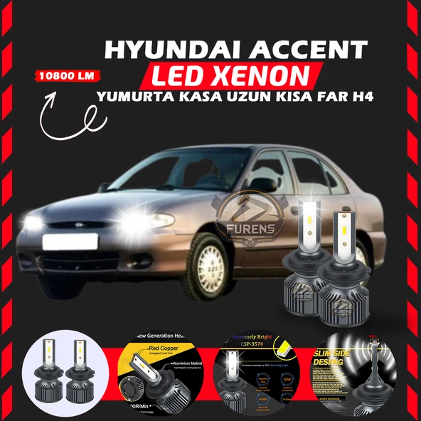 Hyundai Accent Yumurta Kasa Uyumlu Şimşek Etkili Led Xenon Premium Series H4 ürün görseli 1