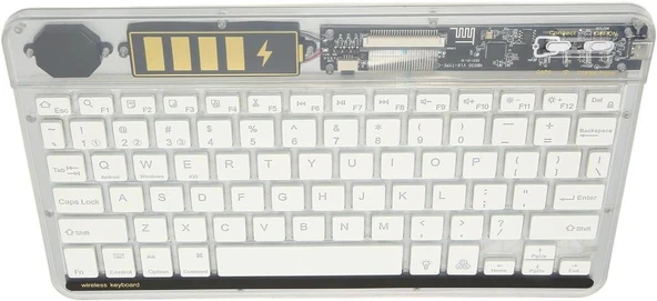 Reeder M10 Go 10.1" Uyumlu Kablosuz Bluetooth Şarjlı Transparan Rgp 7 Renk Işıklı Klavye - Beyaz
