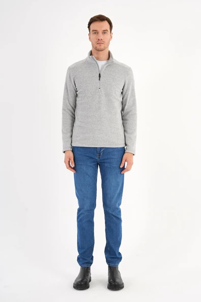 Melanj Gri Polar Sweatshirt Erkek Dik Yaka - 4