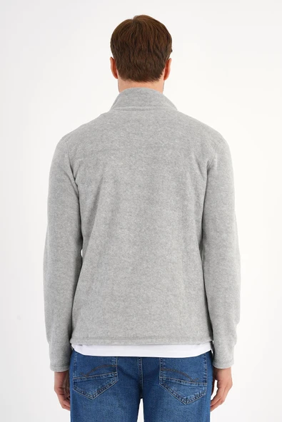 Melanj Gri Polar Sweatshirt Erkek Dik Yaka - 3