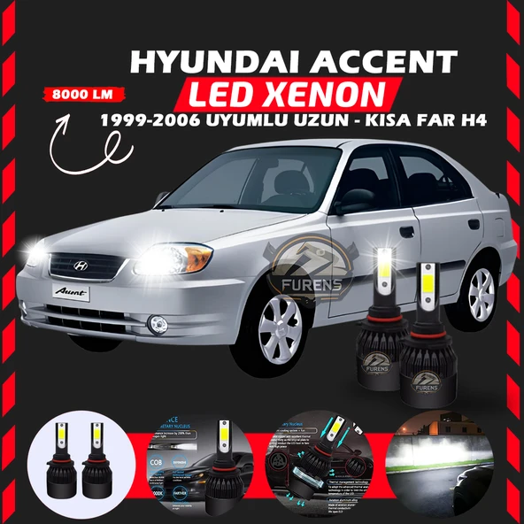 Hyundai Accent Admira 1999-2006 Uzun-Kısa Far Uyumlu Şimşek Etkili Led Xenon Light Series H4
