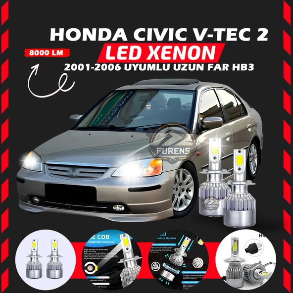 Honda Civic V-TEC 2 2001-2006 Uzun Far Uyumlu Şimşek Etkili Led Xenon Performance Series HB3