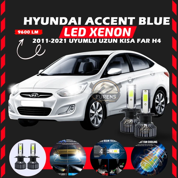 Hyundai Accent Blue 2011-2021 Uzun-Kısa Far Uyumlu Şimşek Etkili Led Xenon Pro Series H4 ürün görseli 1