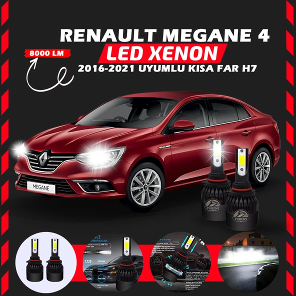 Renault Megane 4 2016-2021 Kısa Far Uyumlu Şimşek Etkili Led Xenon Light Series H7