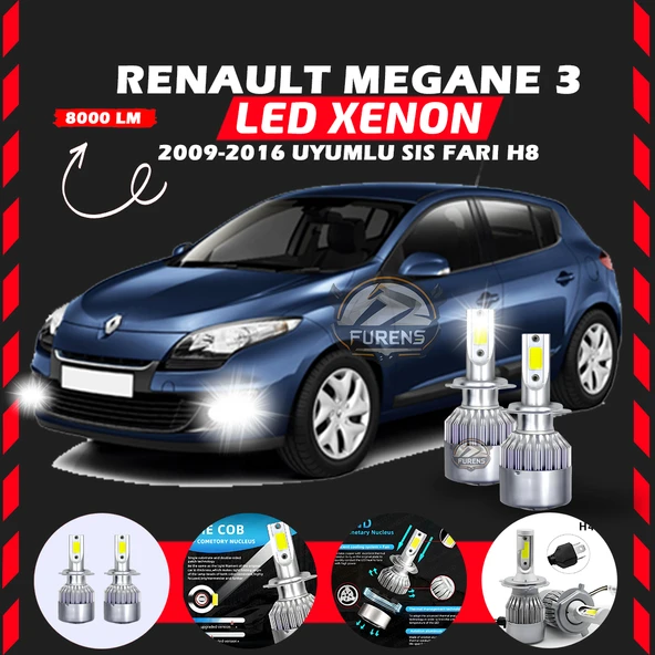 Renault Megane 3 2009-2016 Sis Farı Uyumlu Şimşek Etkili Led Xenon Performance Series H8