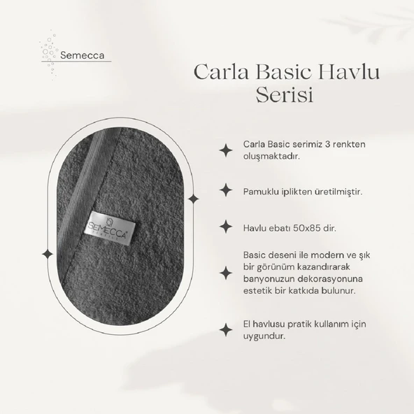 Carla Basic Pamuklu Havlu 50x85 Tek Parça El Havlusu - 5