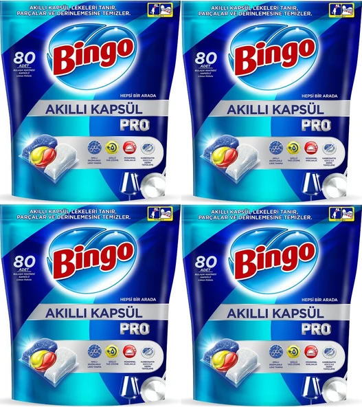 Bingo Akıllı Kapsül Pro Bulaşık Makinesi Deterjanı Tableti 320 Adet Limon Kokulu (4PK*80)