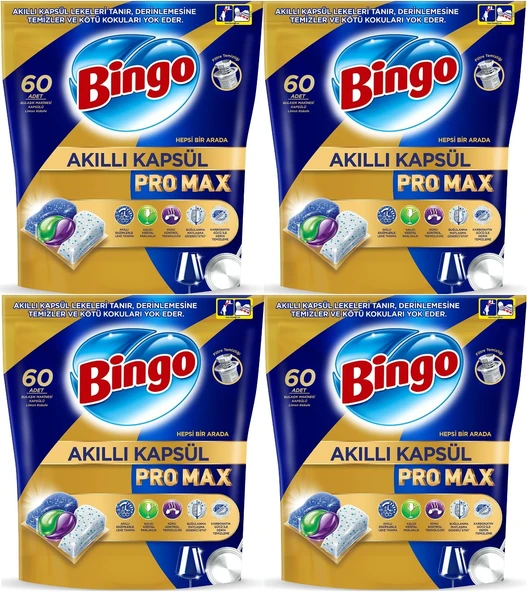 Bingo Akıllı Kapsül Pro Max Bulaşık Makinesi Deterjanı Tableti 240 Adet Limon Kokulu (4PK*60)