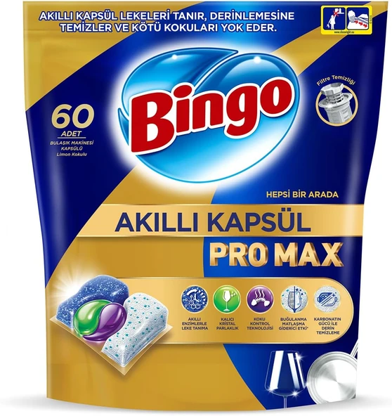 Bingo Akıllı Kapsül Pro Max Bulaşık Makinesi Deterjanı Tableti 60 Adet Limon Kokulu